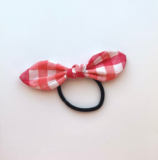 Pink & White Gingham Pony Bow